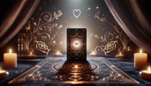 A glowing tarot card on dark velvet in soft, ethereal light