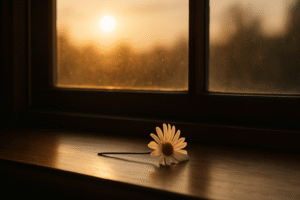 Processing-grief-after-loss-a-signle-flower-on-a-window-ledge-in-a-hospice