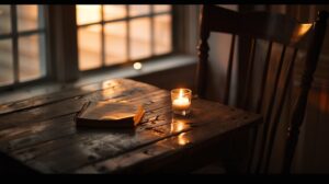 A candle and journal set for evening shadow work reflection and meditation
