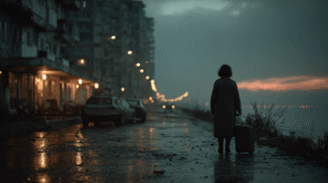 a-lone-female-silhouette-walks-down-a-rainy-street-with-a-suitcase-showing-the-8-of-cups-walking-away-in-tarot
