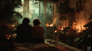 two-people-being-cozy-in-a-new-apartment-with-many-books-and-plants-eccentric