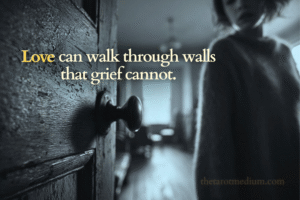 A grieving mother standing outside her child’s closed bedroom door, symbolizing longing, hesitation, and emotional truth.