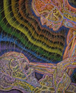 Visionary artwork depicting the human aura at the threshold between life and spirit