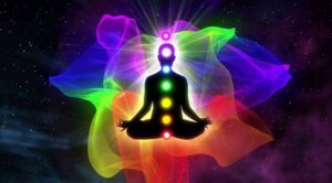 The human aura glowing in rainbow energy, a psychic phenomenon made visible