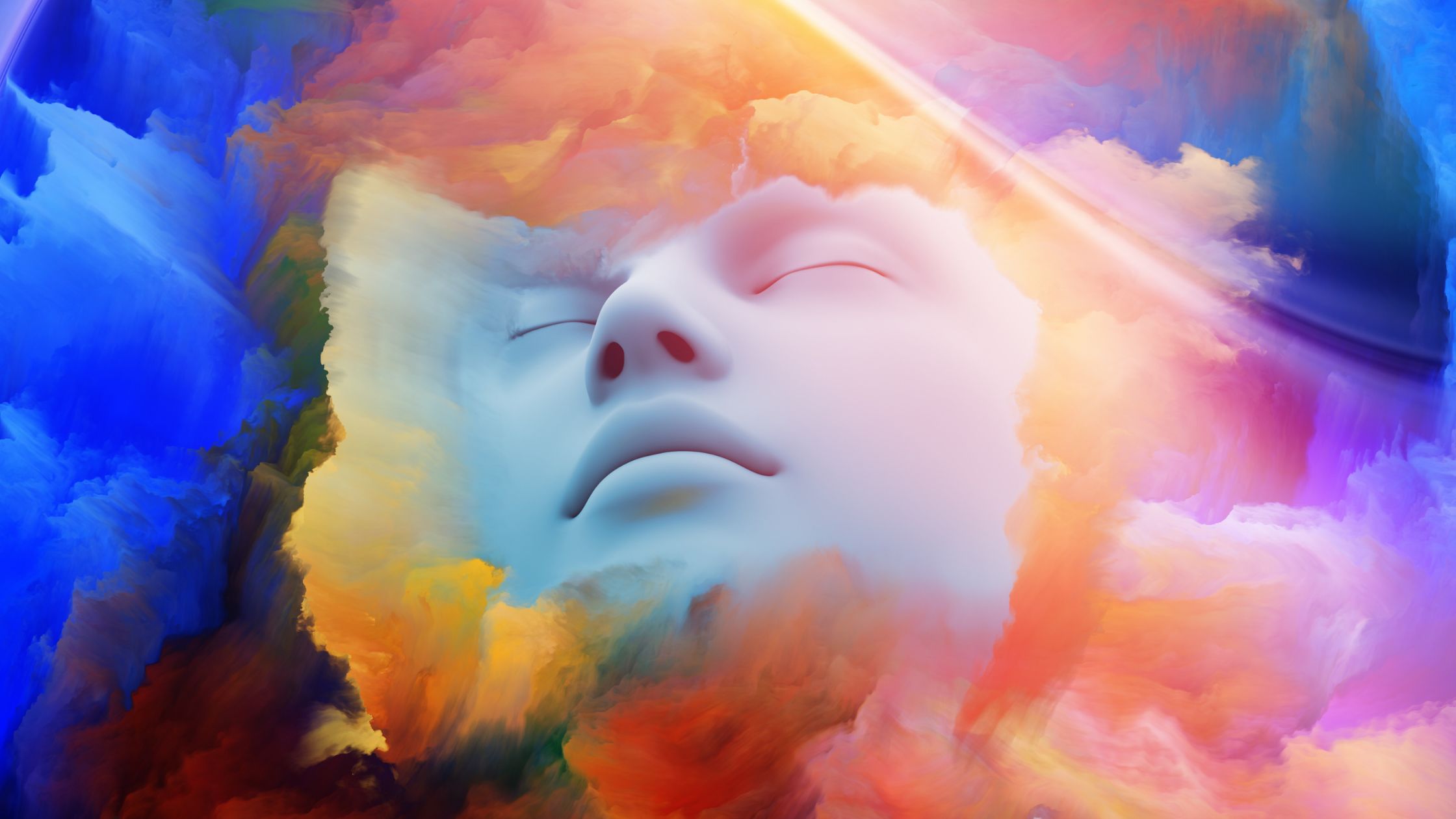 Human face entering dream state of spiritual energy with psychic vision