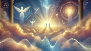 Soft glowing clouds stretching toward a radiant horizon, an emotional depiction of heaven