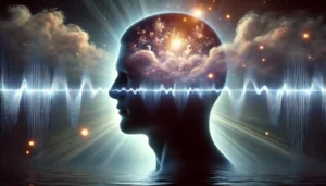 Silhouette of a face with glowing wavelengths radiating outward, symbolizing evidential mediumship