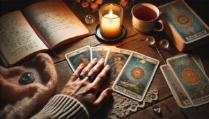 A candlelit three-card tarot spread revealing the subconscious through reversals