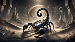 the-zodiac-sign-Scorpio-symbolized-by-a-lifelike-scorpion-in-a-dramatic-artistic-setting.