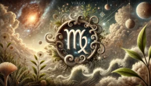 the-zodiac-sign-Virgo-featuring-a-theme-of-exploration-and-growth.-Depict-a-serene-yet-mystical-Virgo-symbol-amidst-a growth period