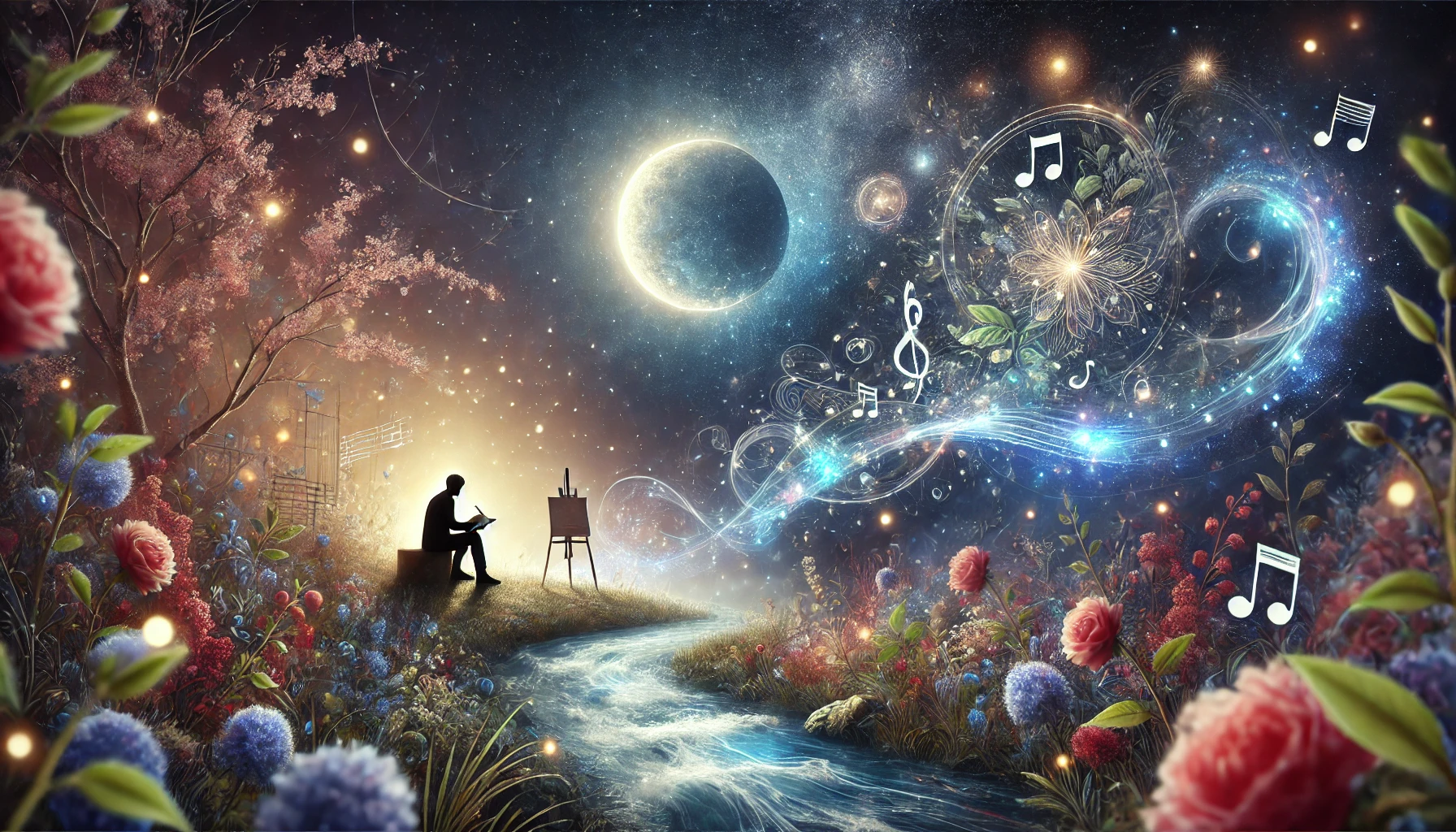 intuitive-elements-featuring-a-figure-journaling-under-a-glowing-starry-sky.-The-setting-blends-natural-elements