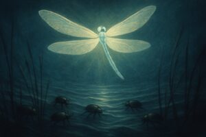 A dragonfly in golden light, transformation and grief healing in a single symbol
