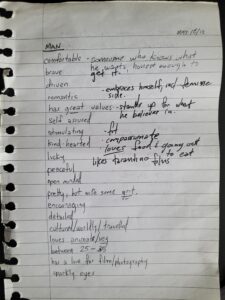 The handwritten list of partnership values and qualities, dated and tear-stained, from the road opener ritual