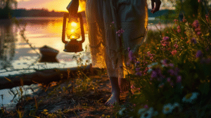 A woman stands in a field of wildflowers at dusk, arms open to the breeze, embodying nurture and creation beyond motherhood.