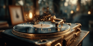 Music notes drifting through golden light, a song arriving as a message from spirit