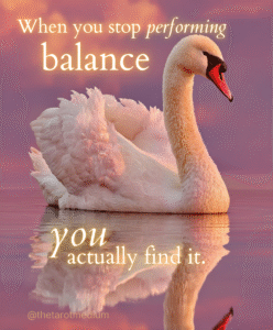 White swan in rose-gold sunrise with open powder-blue sky for text overlay.