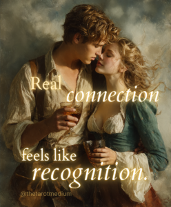 Two people mirroring each other as they raise chalices, symbolic of resonance, partnership, and emotional intelligence in tarot.