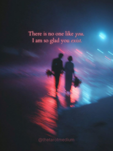 Illuminated human silhouette glowing softly in darkness, symbolizing uniqueness and worth, with the quote “There is no one like you. I am so glad you exist.”