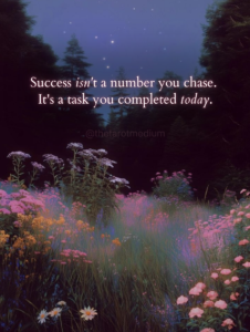 Lavender field at twilight with quote: Success isn't a number you chase. It's a task you completed today.